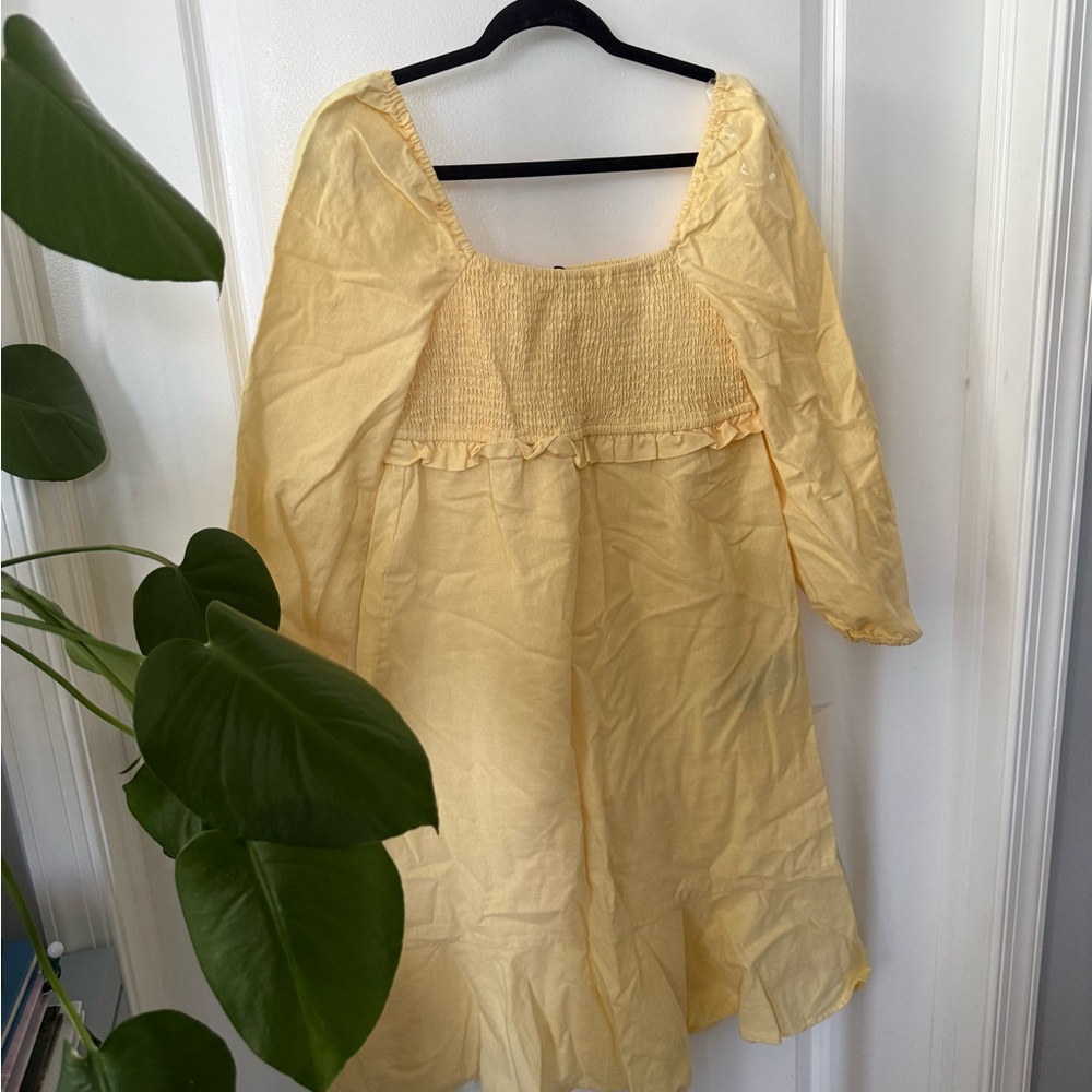 7 for all Mankind Puff Sleeve smocked butter yellow dress